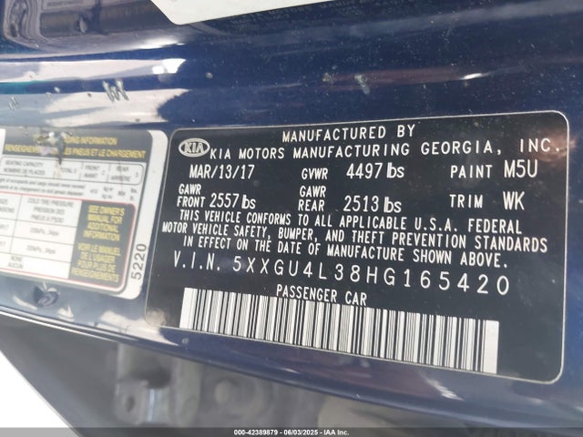 5XXGU4L38HG165420 KIA g 2.4 dohc gdi