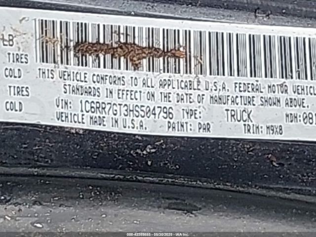 1C6RR7GT3HS504796 RAM 1500 Big Horn  4x4 6'4 Box