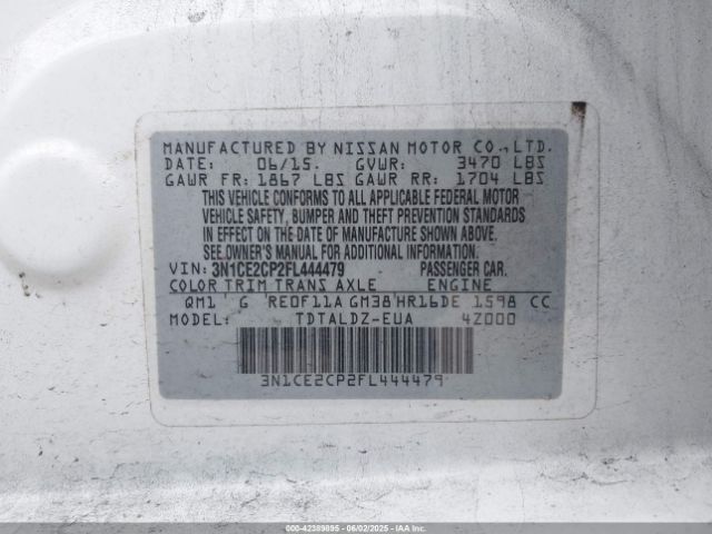 3N1CE2CP2FL444479 Nissan Versa Note Sv