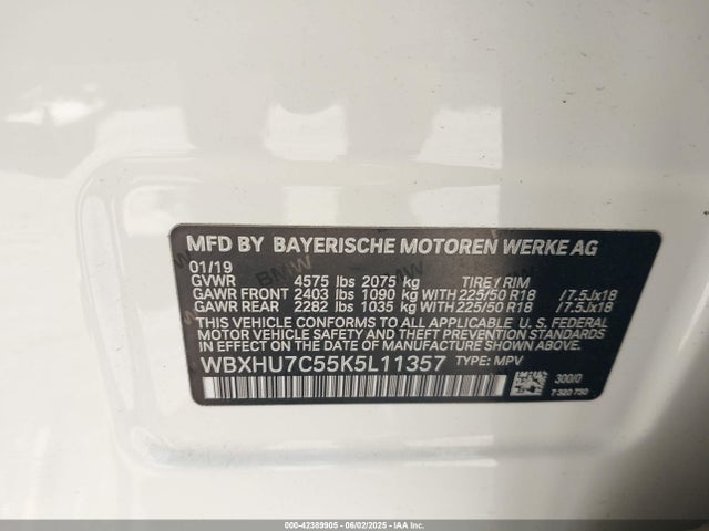 WBXHU7C55K5L11357 BMW 2019