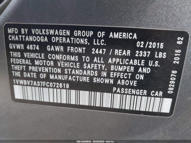 1VWBV7A37FC072619 Volkswagen Passat 2.0l Tdi Se