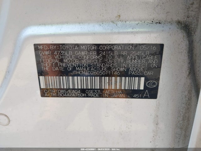 Lexus IS 300 2016 JTHCM1D26G5011146 Image 9