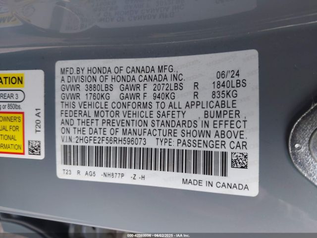 2HGFE2F56RH596073 Honda k20c2