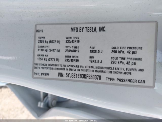 2019 TESLA MODEL 3 5YJ3E1EB3KF530370 Photo 8