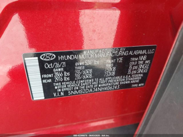 2022 HYUNDAI SANTA FE 5NMS2DAJ4NH406243 Photo 8