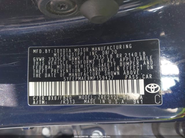 2021 TOYOTA COROLLA 5YFEPMAE8MP159427 Photo 8