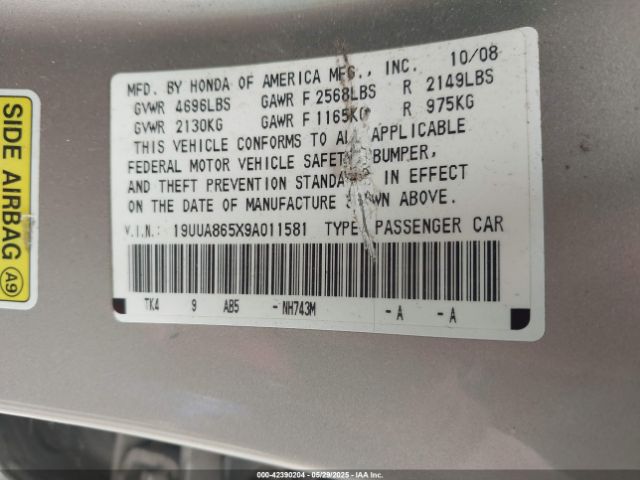 2009 ACURA TL 19UUA865X9A011581 Photo 8