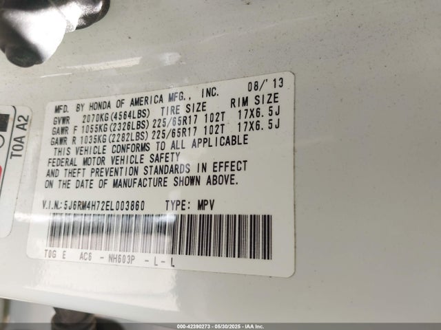 Honda Cr-v Ex-l 2014 5J6RM4H72EL003860 Image 9