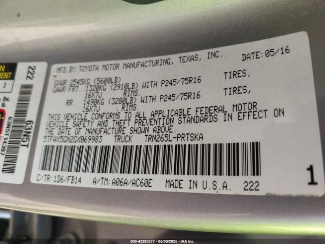 5TFAX5GN2GX069983 Toyota Tacoma Sr