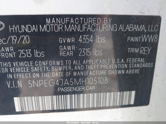 Hyundai gdi theta iii 2021 5NPEG4JA5MH105108 Image 9