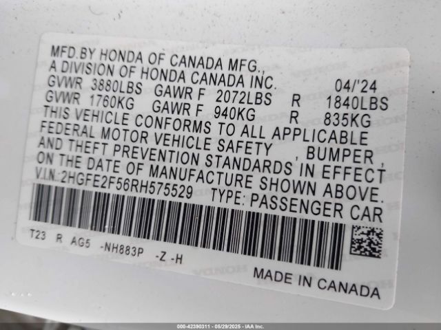 2HGFE2F56RH575529 Honda Civic Sport