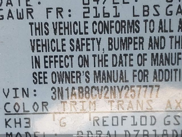 3N1AB8CV2NY257777 Nissan 2022