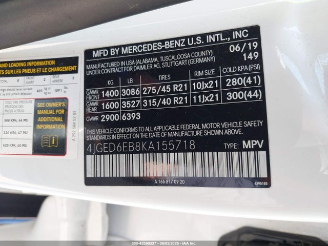 Mercedes-Benz m276 2019 4JGED6EB8KA155718 Image 9