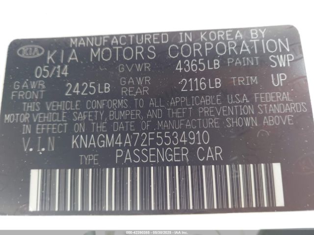 KNAGM4A72F5534910 KIA Optima Lx