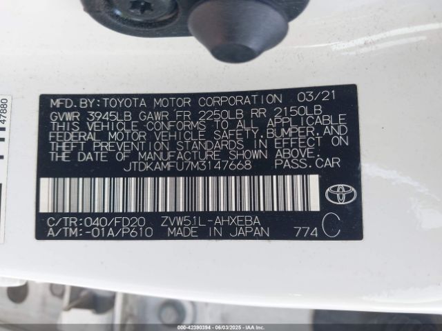 JTDKAMFU7M3147668 Toyota Prius Le
