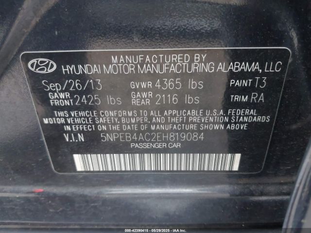 5NPEB4AC2EH819084 Hyundai SONATA GLS