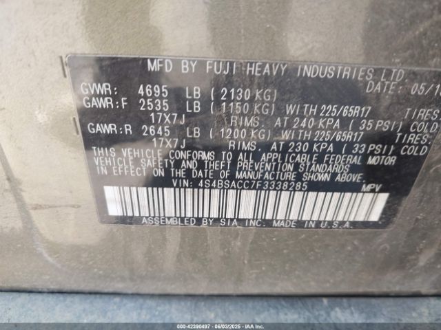 4S4BSACC7F3338285 Subaru Outback 2.5i Premium