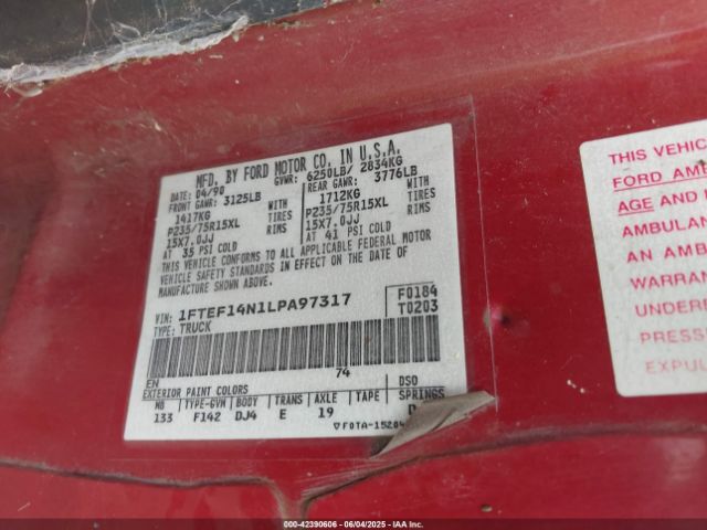 1990 FORD F150 1FTEF14N1LPA97317 Photo 8