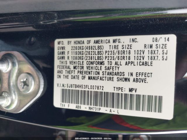 2015 ACURA RDX 5J8TB4H53FL007872 Photo 8