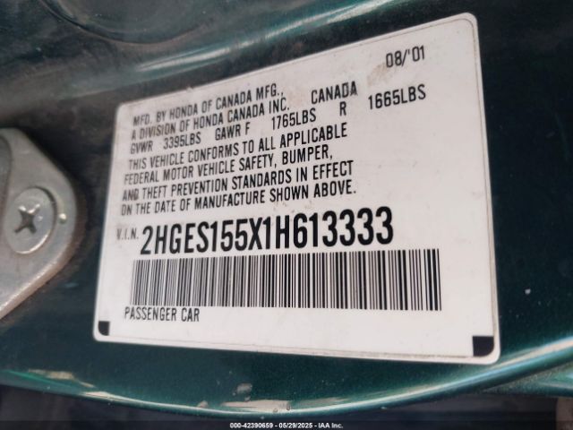 2001 HONDA CIVIC 2HGES155X1H613333 Photo 8