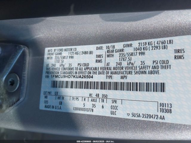 2019 FORD ESCAPE 1FMCU9HD7KUA26504 Photo 8