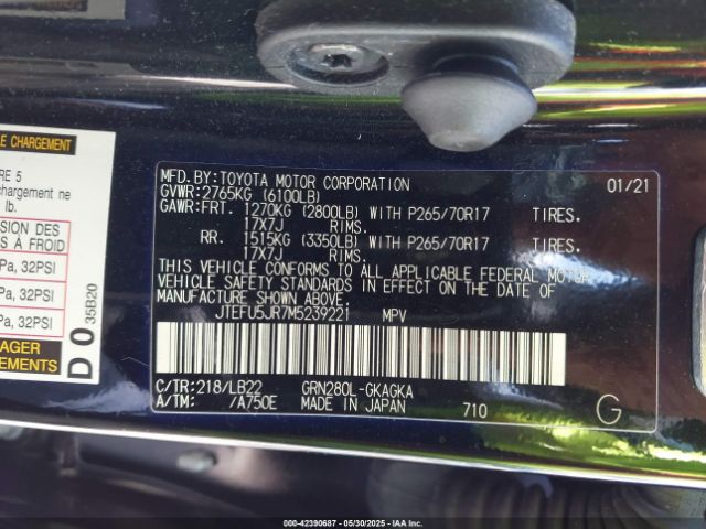 2021 TOYOTA 4RUNNER JTEFU5JR7M5239221 Photo 8