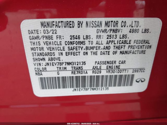 JN1EV7BP7NM312135 Infiniti 3.0l t