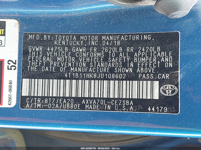 4T1B11HK8JU108602 Toyota a25a-fks
