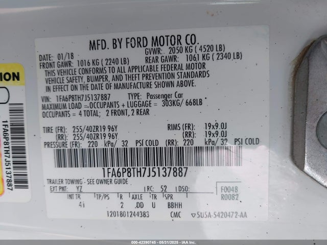 1FA6P8TH7J5137887 Ford 2.3l 4v premium fuel