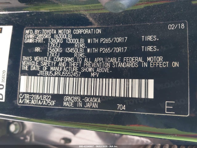 JTEBU5JR9J5552457 Toyota 1gr-fe