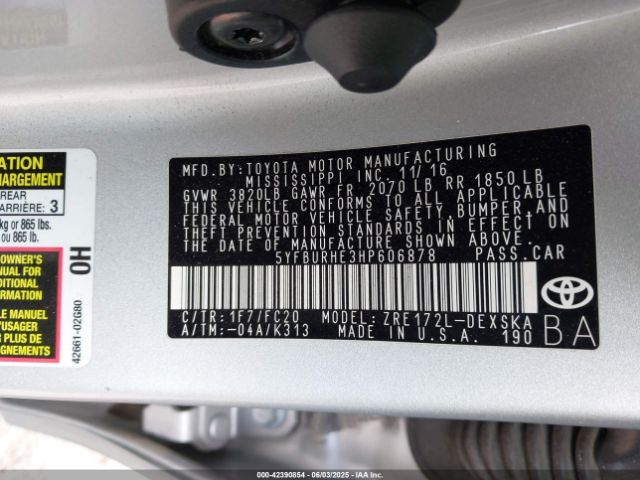 5YFBURHE3HP606878 Toyota 2zr-fe