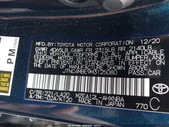 JTNC4MBE9M3125080 Toyota m20a-fks