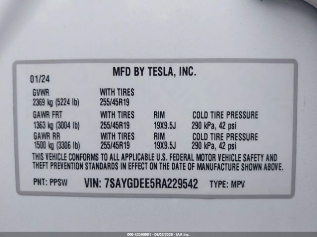 2024 TESLA MODEL Y 7SAYGDEE5RA229542 Photo 8
