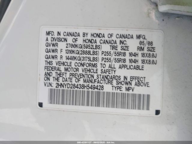 2008 ACURA MDX 2HNYD28438H549428 Photo 8