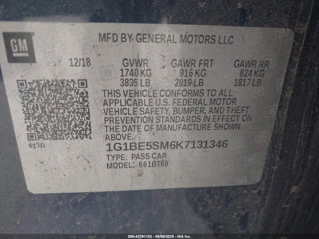 1G1BE5SM6K7131346 Chevrolet le2 -di: direct injection, vvt: variable valve timing, gen, alum