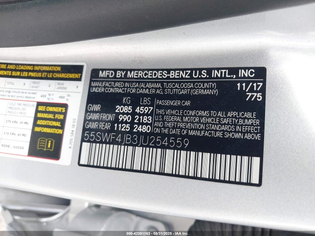 55SWF4JB3JU254559 Mercedes-Benz m274