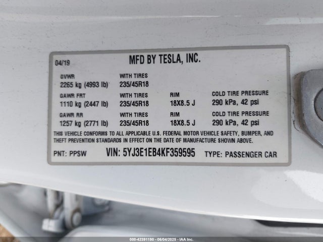 2019 TESLA MODEL 3 5YJ3E1EB4KF359595 Photo 8