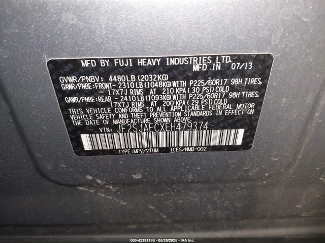 Subaru 2.5na u5 2014 JF2SJAECXEH479374 Image 9
