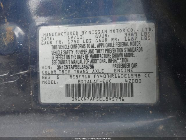 3N1CN7AP5EL845796 Nissan Versa 1.6 S