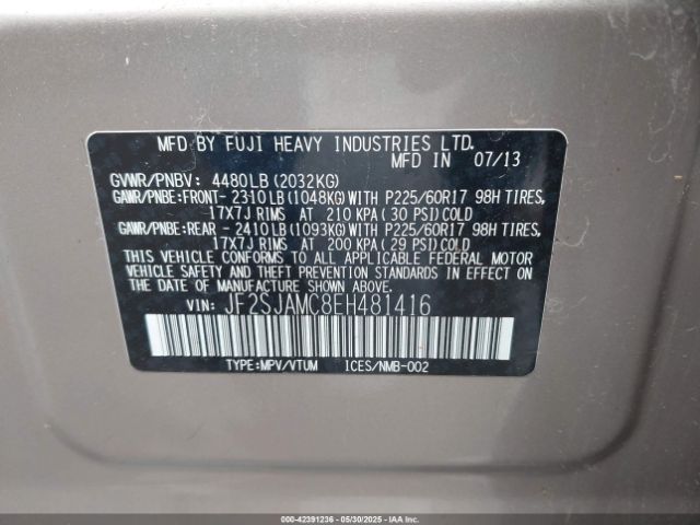 JF2SJAMC8EH481416 Subaru Forester 2.5i Touring