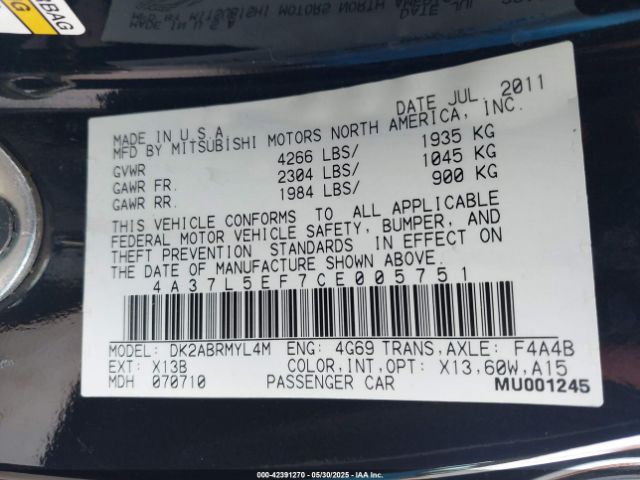 2012 MITSUBISHI ECLIPSE SPYDER 4A37L5EF7CE005751 Photo 8