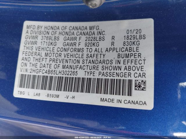 2020 HONDA CIVIC 2HGFC4B65LH302265 Photo 8