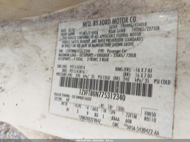2007 FORD MUSTANG 1ZVFT80N775312340 Photo 8
