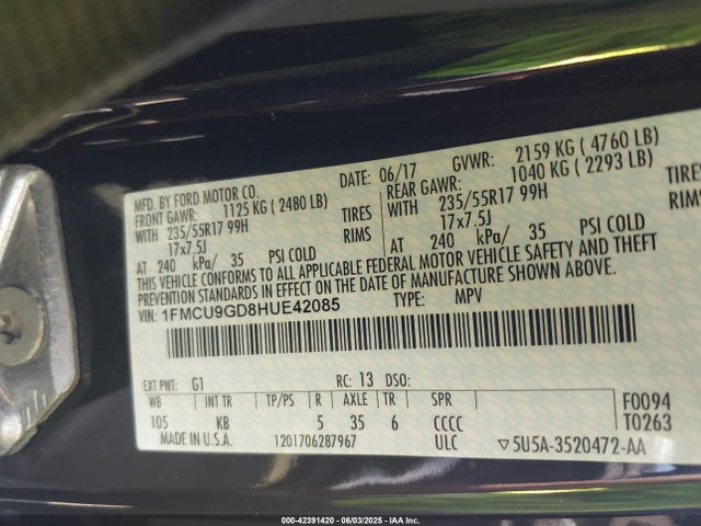 1FMCU9GD8HUE42085 Ford ESCAPE SE