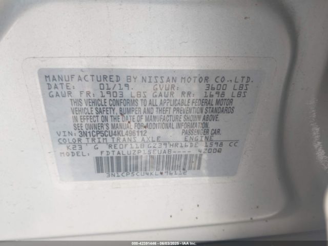 3N1CP5CU4KL496112 Nissan 2019