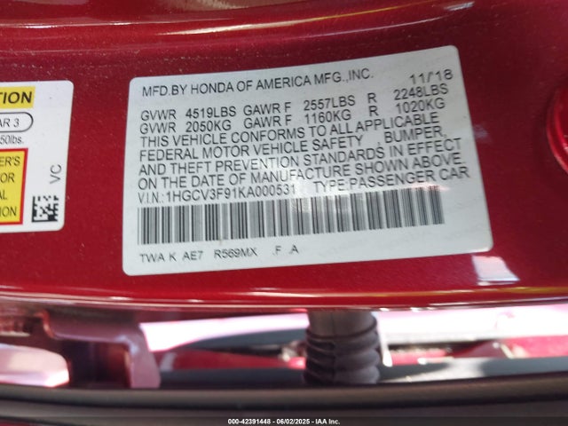 Honda lfb2 2019 1HGCV3F91KA000531 Image 9