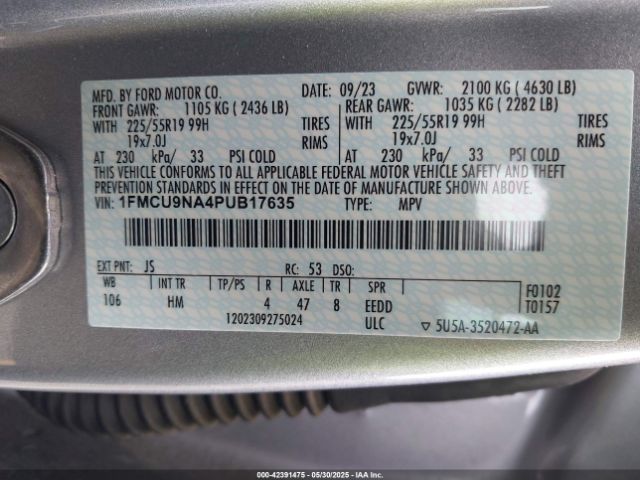 1FMCU9NA4PUB17635 Ford Escape St-line Select