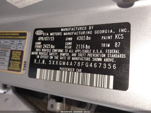 5XXGM4A78FG467356 KIA Optima Lx