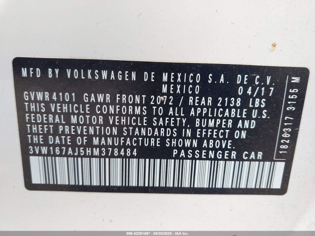 3VW167AJ5HM378484 Volkswagen 1.4 tsi