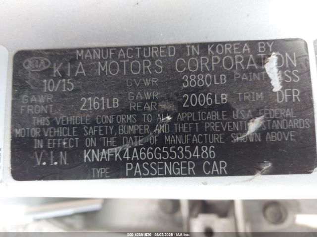 KNAFK4A66G5535486 KIA FORTE LX
